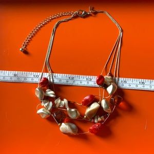 Chico’s necklace red gold brown white shells
